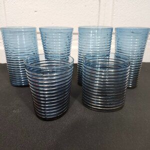 Vintage Set of 6 The Cellar Blue Ribbed Drinking Glasses